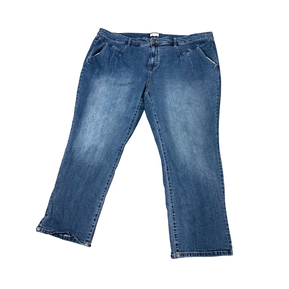 Candace Cameron Women Blue Straight Leg Pleated Front Denim Jeans Plus Size 28W
